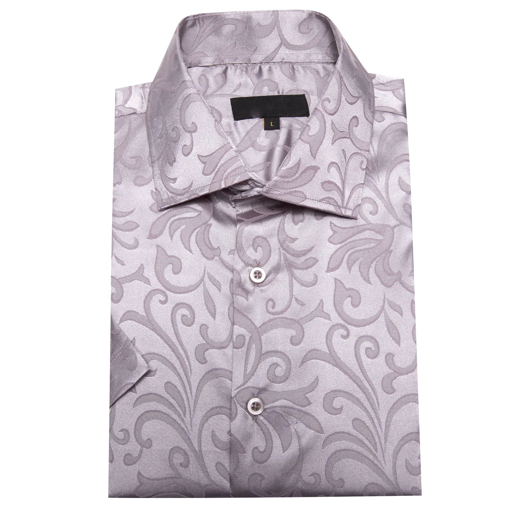 Silver Floral Leaf Silk Men's Short Sleeve Shirt