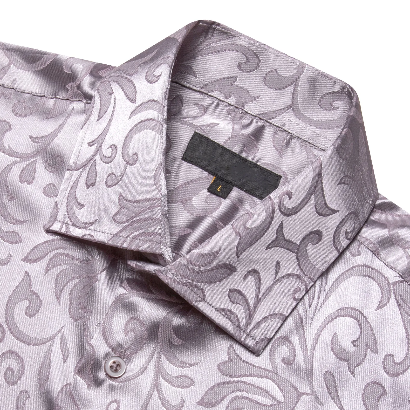 Silver Floral Leaf Silk Men's Short Sleeve Shirt