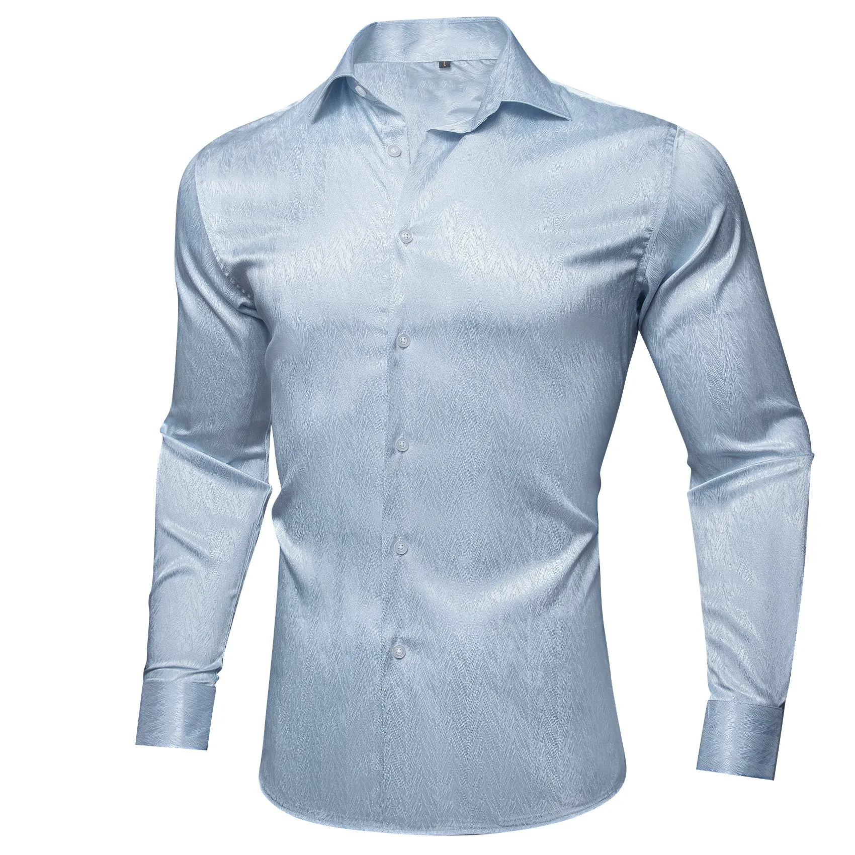 Sky Blue Solid Woven Silk Men's Long Sleeve Shirt