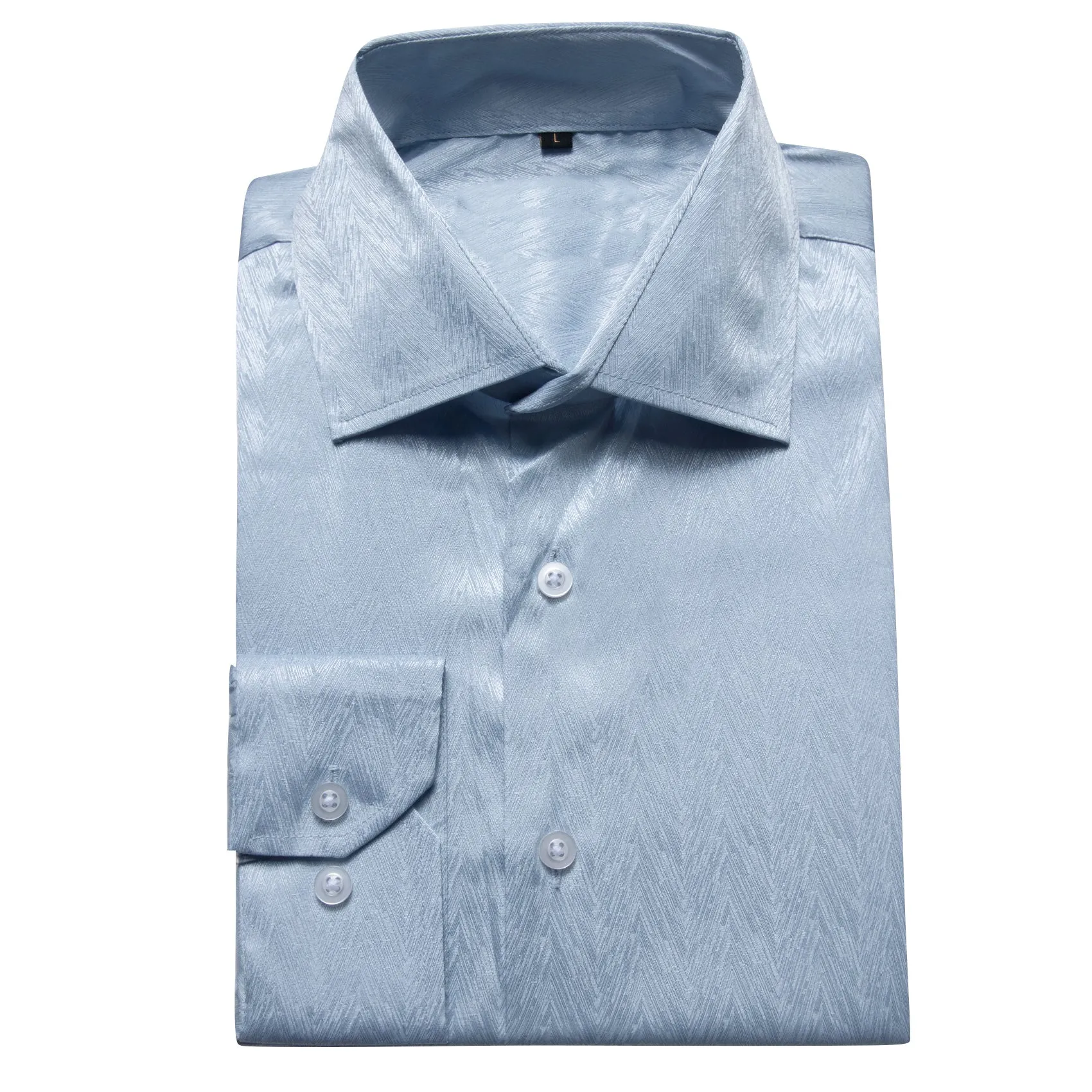 Sky Blue Solid Woven Silk Men's Long Sleeve Shirt