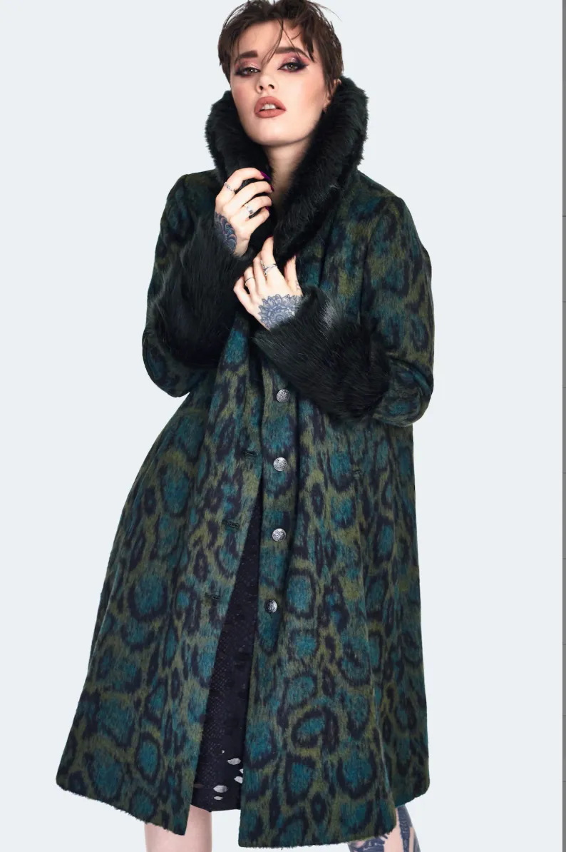 Snake Patterned Faux Fur Trim Coat