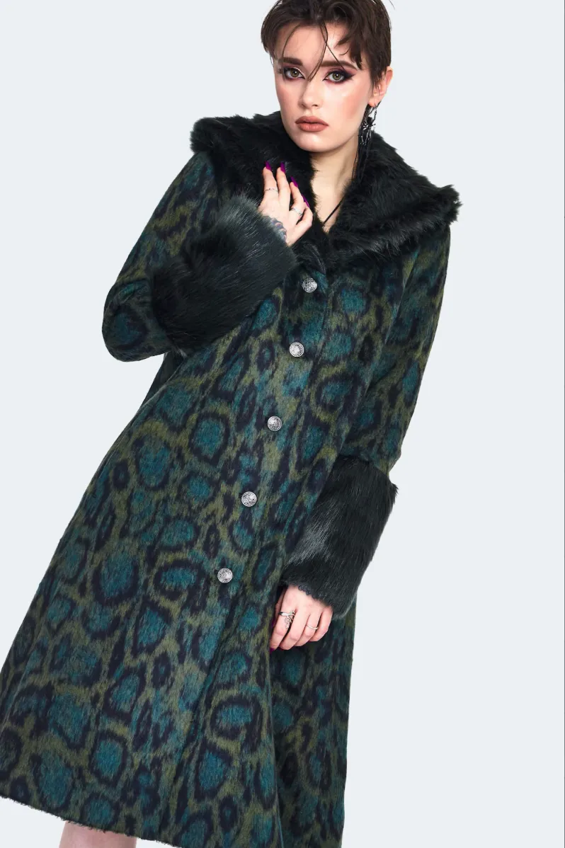 Snake Patterned Faux Fur Trim Coat