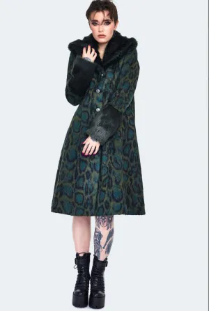 Snake Patterned Faux Fur Trim Coat