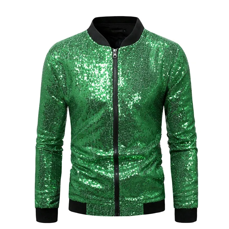 Solid Sequin Bomber Baseball Jacket