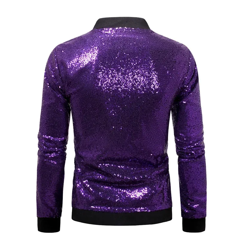 Solid Sequin Bomber Baseball Jacket