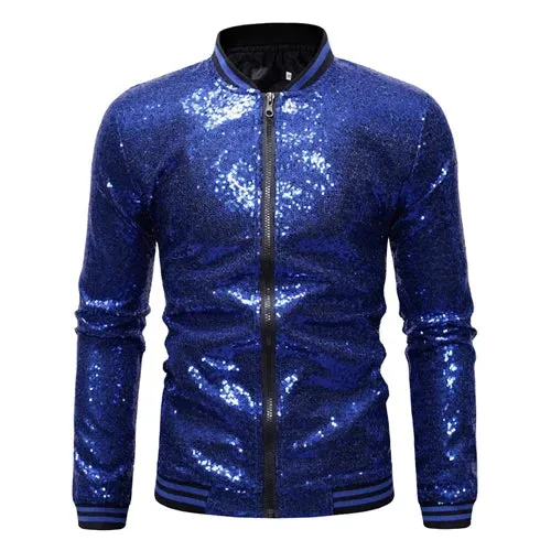 Solid Sequin Bomber Baseball Jacket