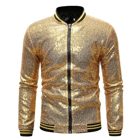 Solid Sequin Bomber Baseball Jacket