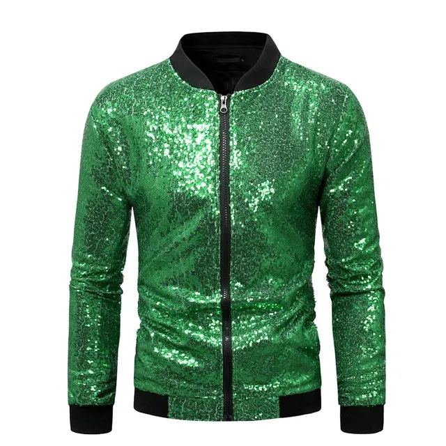 Solid Sequin Bomber Baseball Jacket