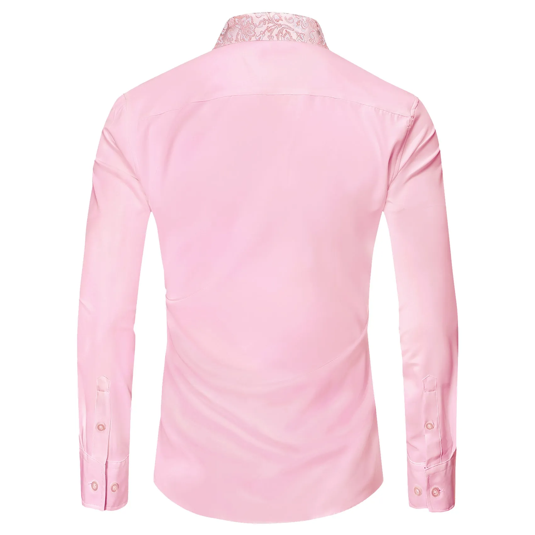 Splicing Style Baby Pink with White Pink Floral Edge Men's Long Sleeve Shirt