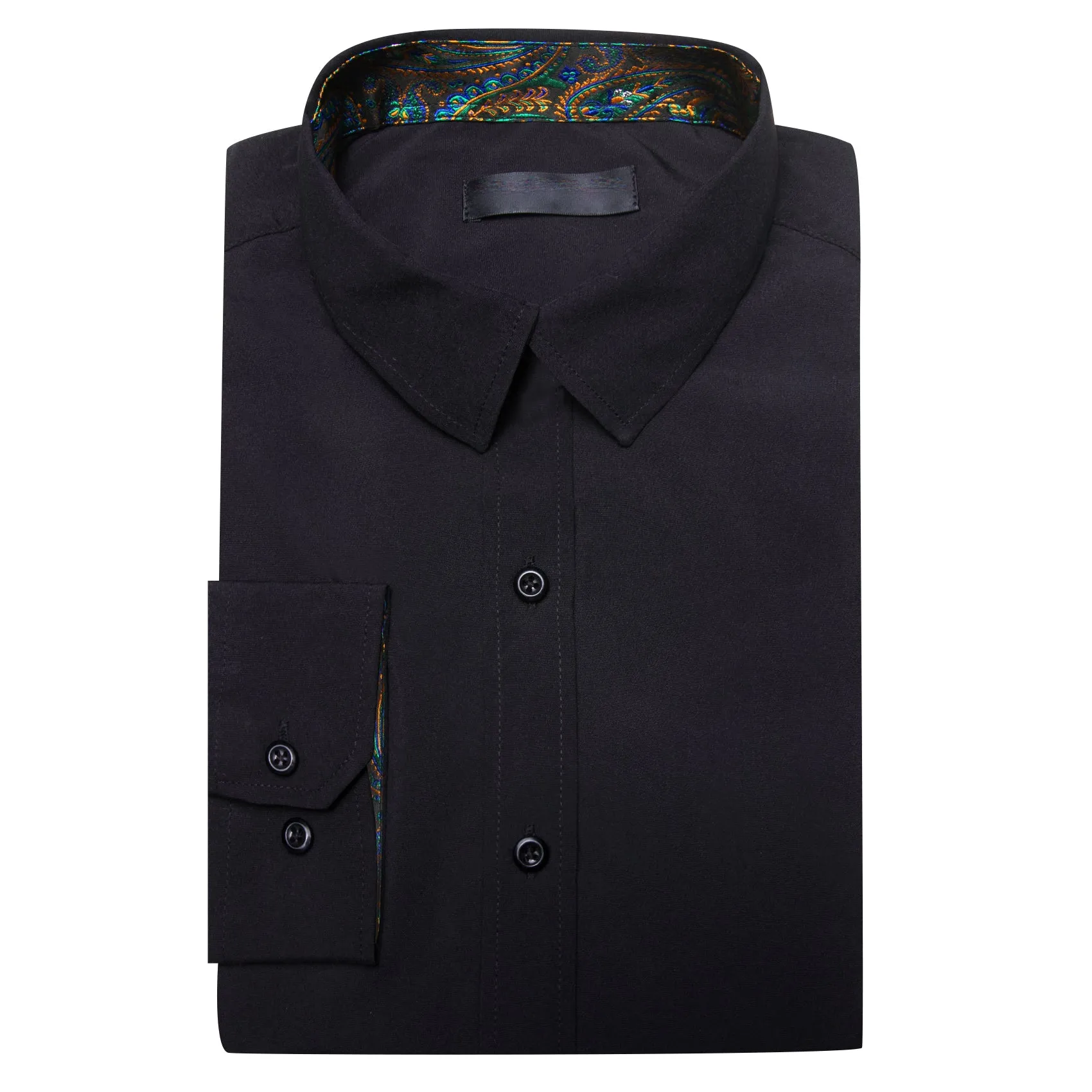 Splicing Style Black with Blue Green Paisley Edge Men's Long Sleeve Shirt