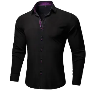 Splicing Style Black with Purple Paisley Edge Men's Long Sleeve Shirt