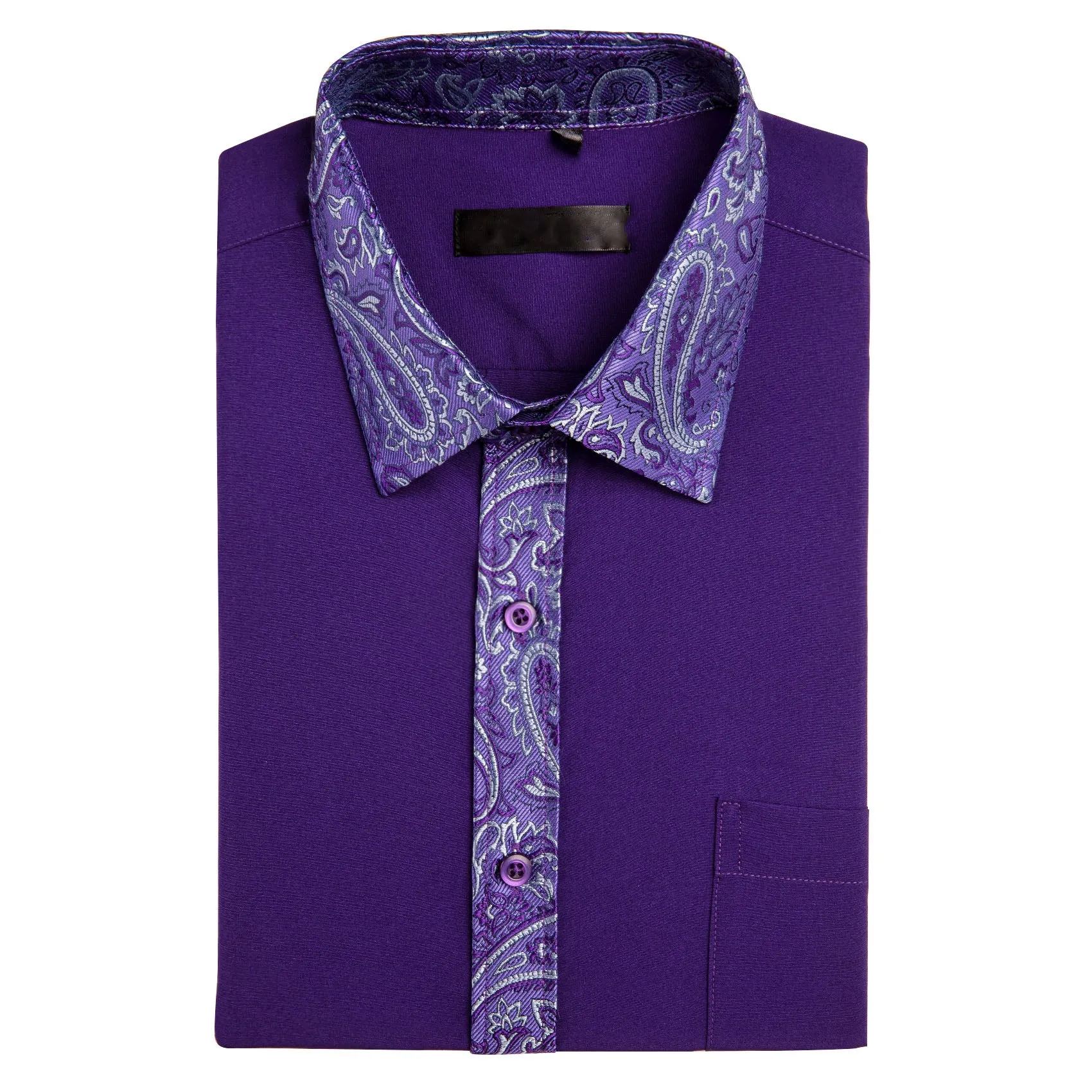 Splicing Style Dark Purple with Purple Paisley Edge Men's Long Sleeve Shirt