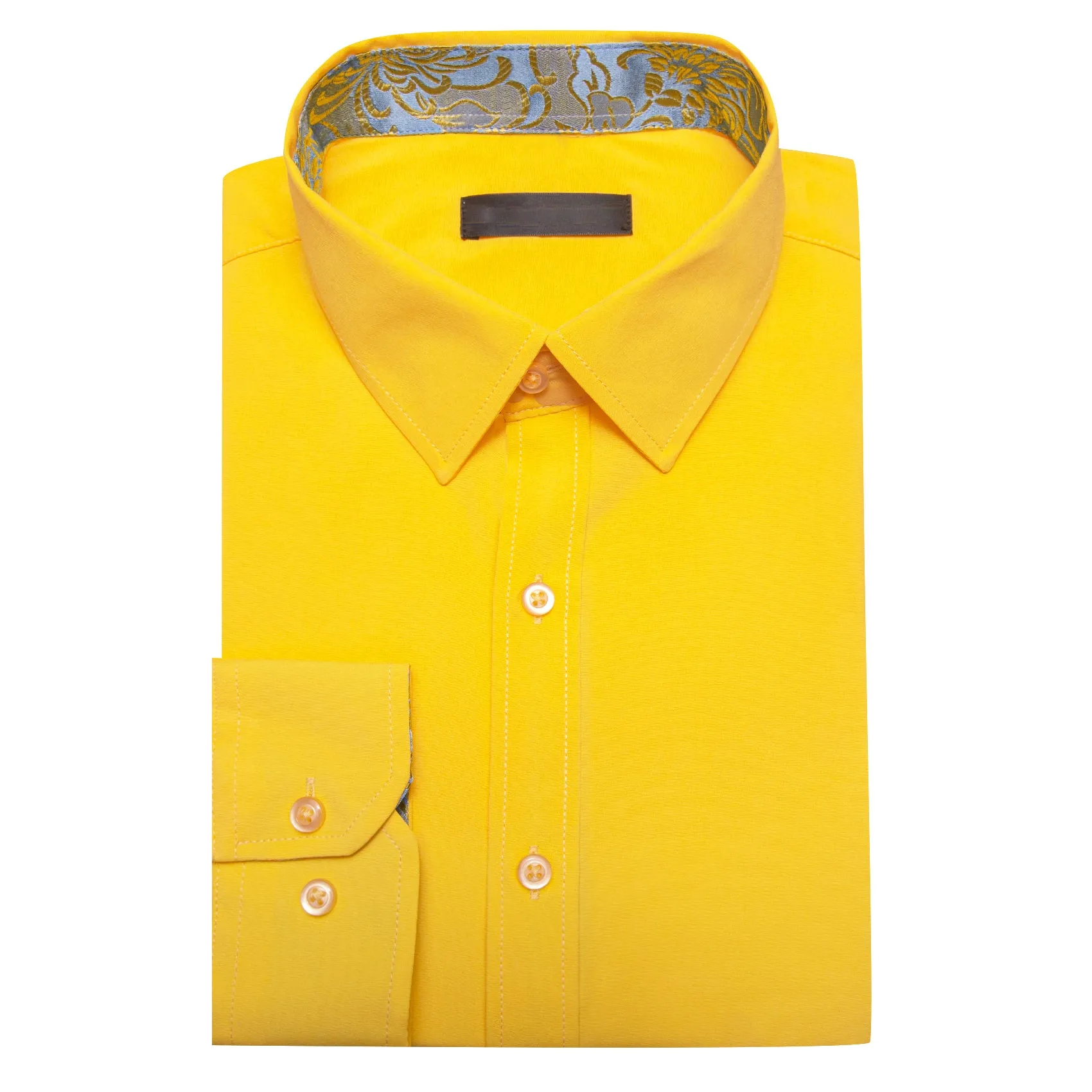 Splicing Style Lemon Yellow with Silver Yellow Floral Edge Men's Long Sleeve Shirt