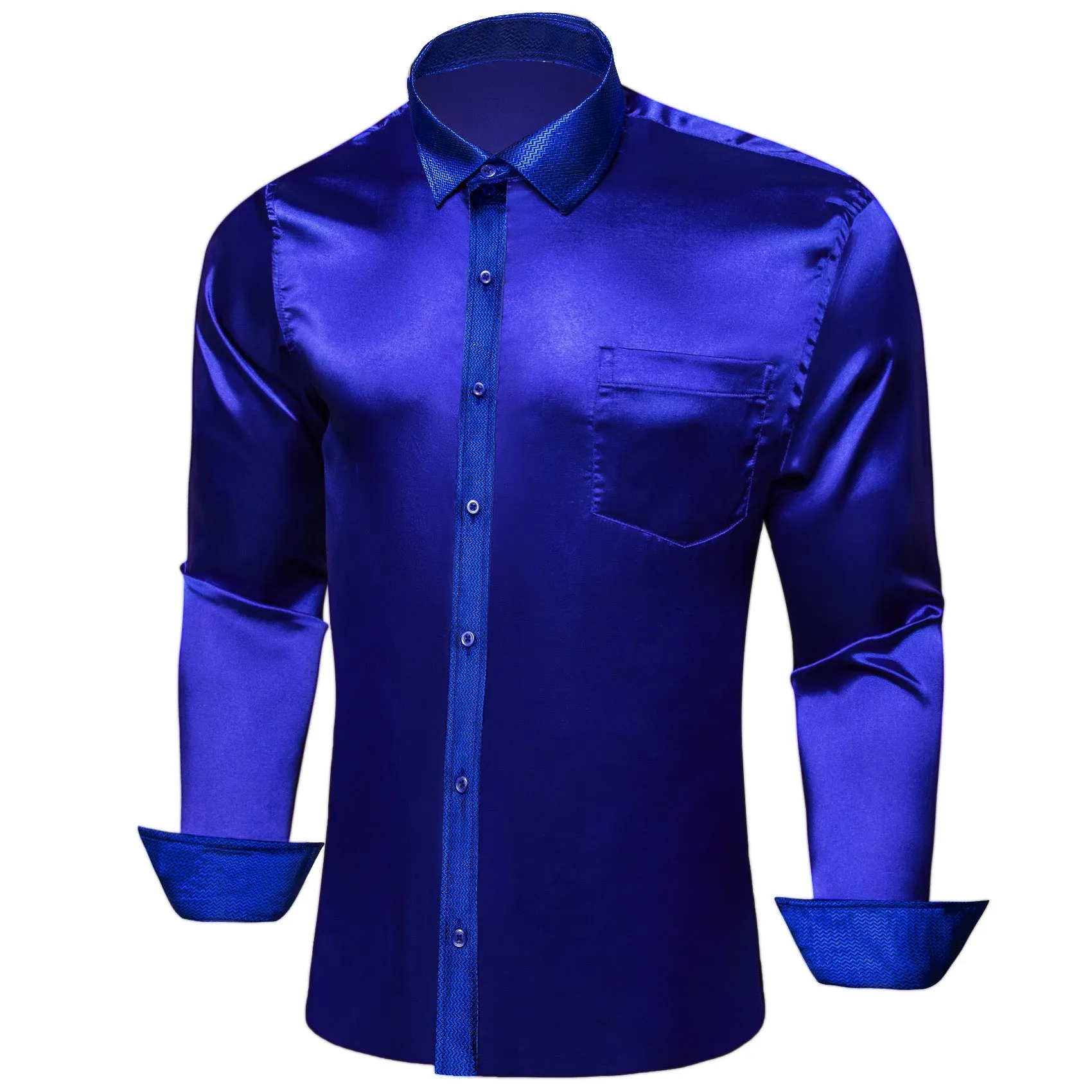 Splicing Style Navy Blue with Geometric Line Edge Men's Long Sleeve Shirt