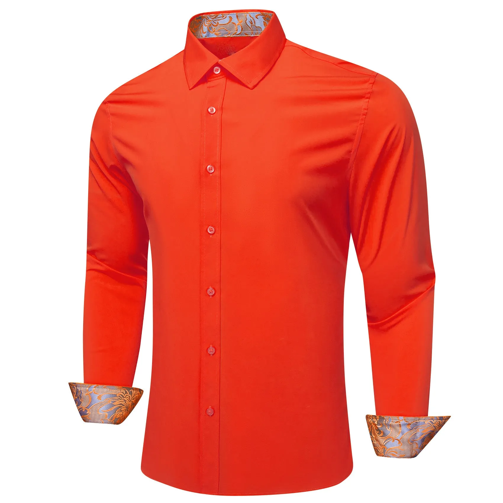 Splicing Style Orange with Silver Orange Floral Edge Men's Long Sleeve Shirt