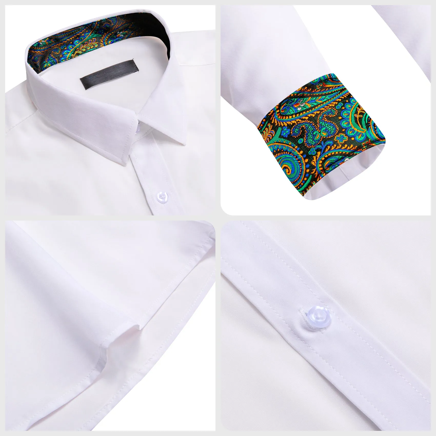 Splicing Style White with Blue Green Paisley Edge Men's Long Sleeve Shirt