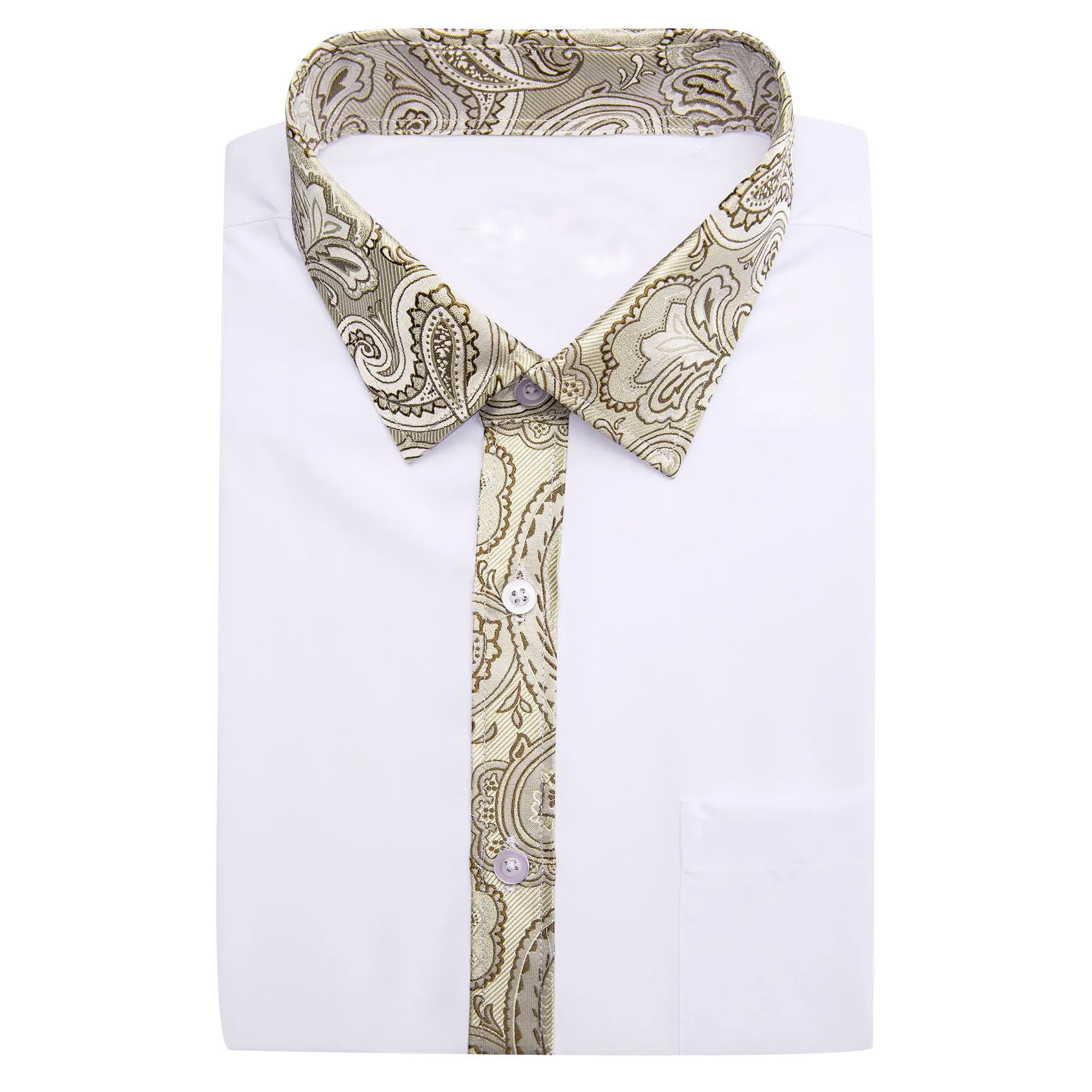 Splicing Style White with Champagne Paisley Edge Men's Long Sleeve Shirt