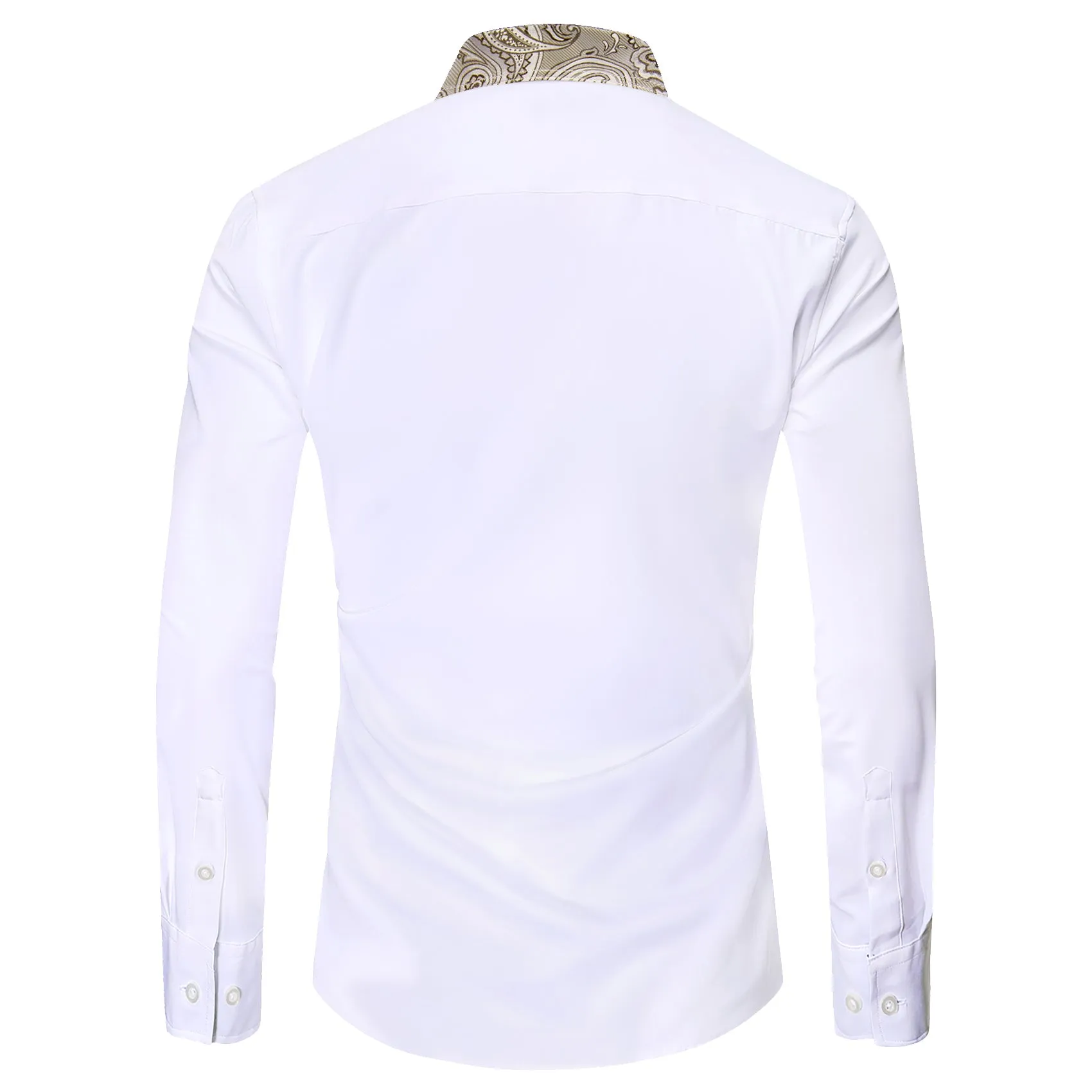 Splicing Style White with Champagne Paisley Edge Men's Long Sleeve Shirt