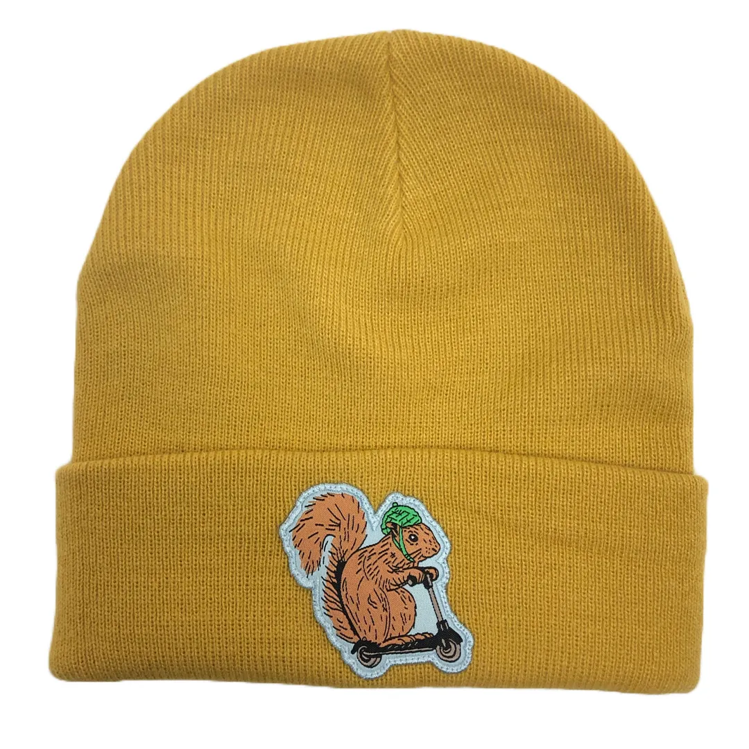 Squirrel On A Bird Beanie - Mustard