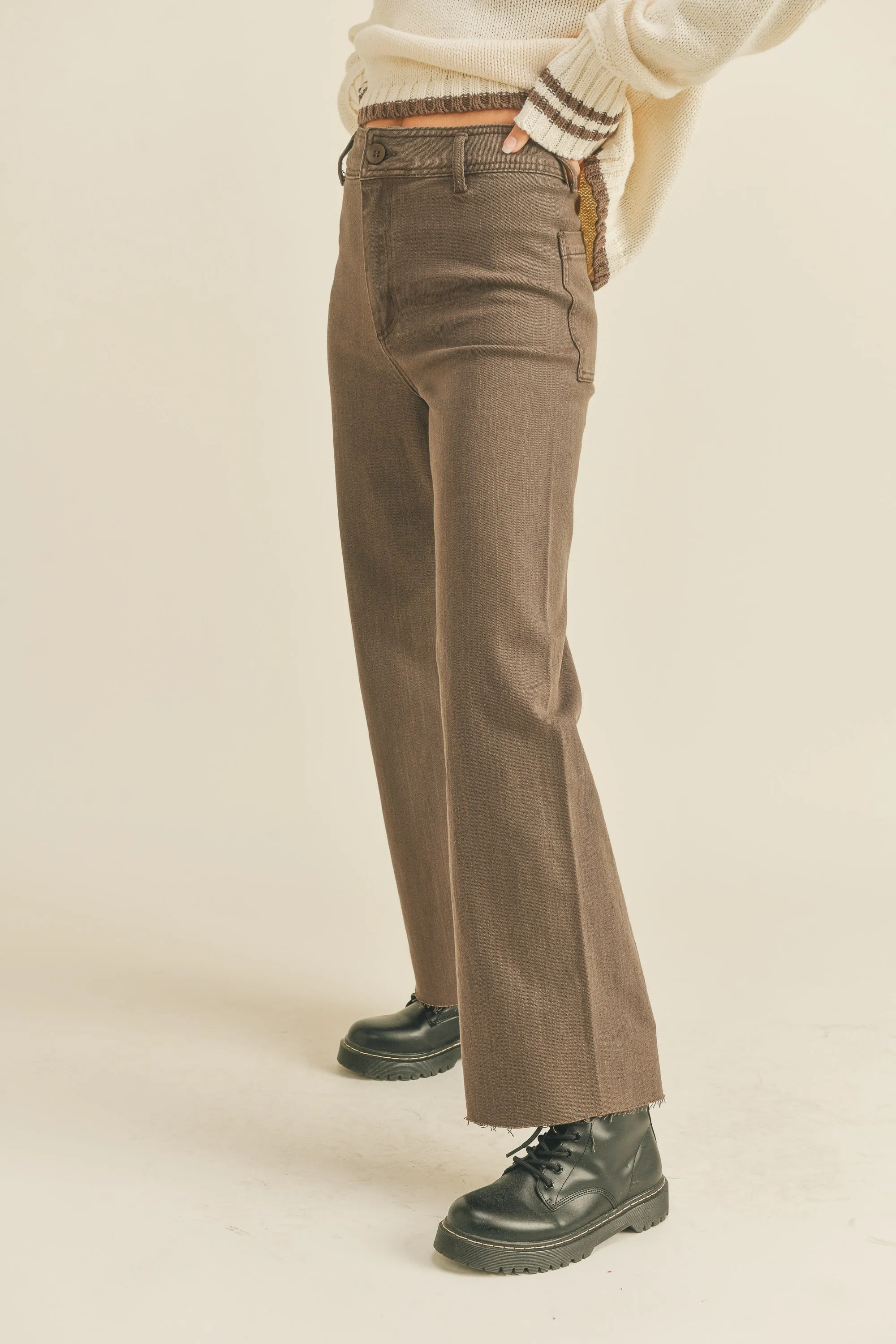 Straight Wide Leg Denim Pants in Brown