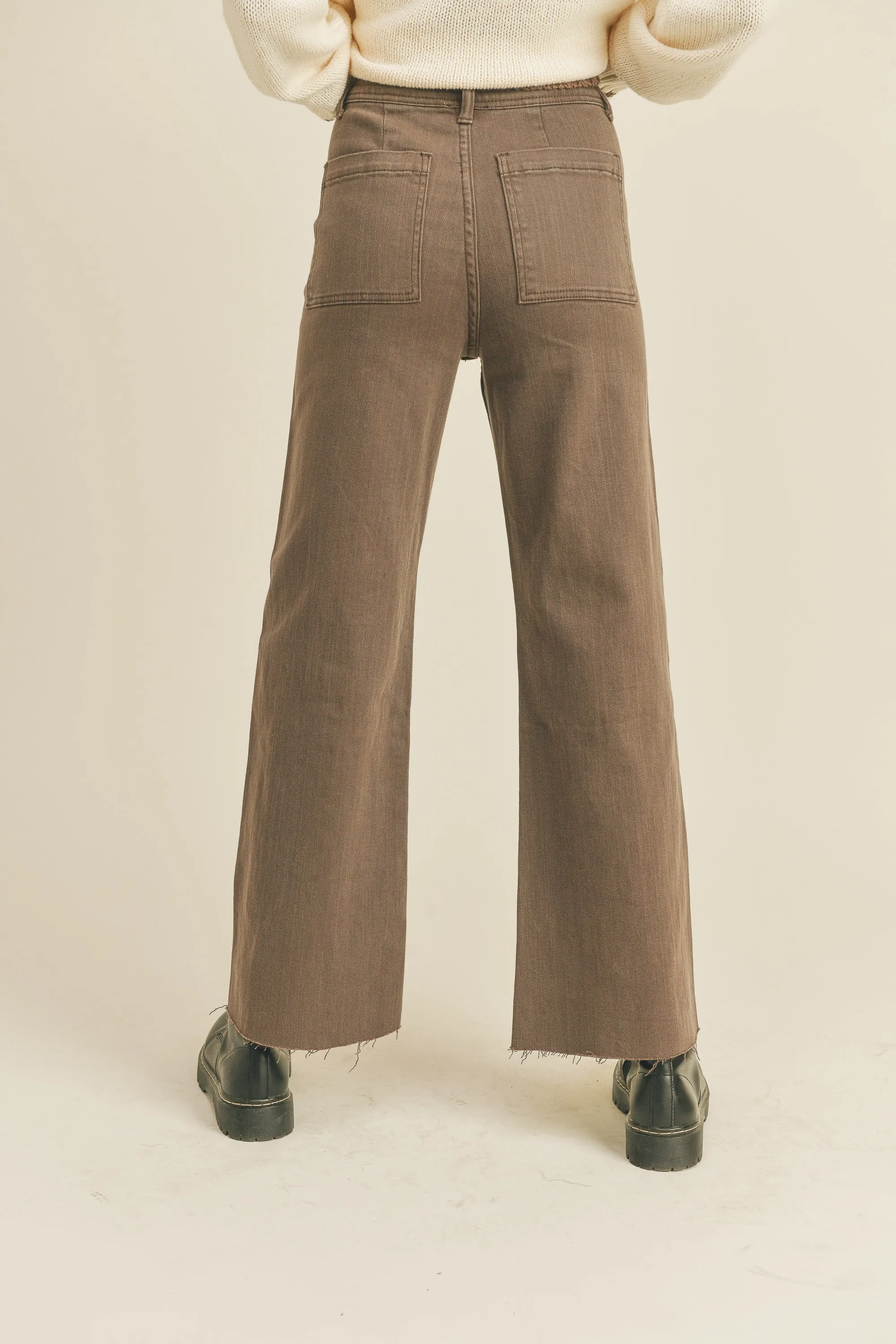 Straight Wide Leg Denim Pants in Brown