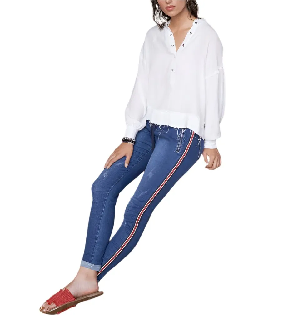 Stripe Denim Pull Up Pants