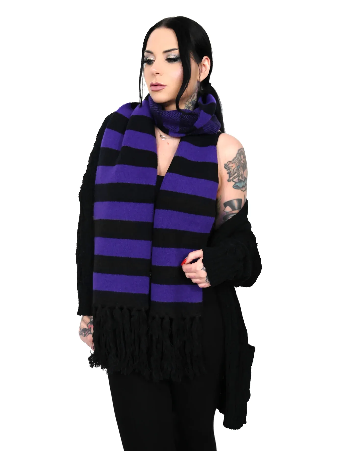 Striped Fringe Scarf (Purple) FOXBLOOD