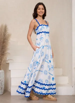 Summer Blue Sun  Ric Rac Maxi Dress