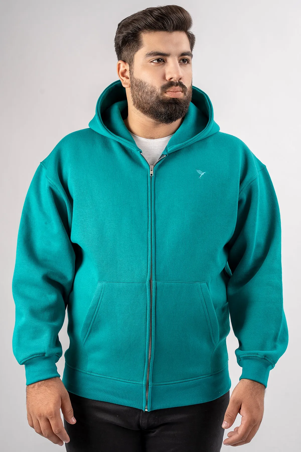 Teal Relaxed Fit Zip Through hoodie (Plus Size) - S24 - UH0018P