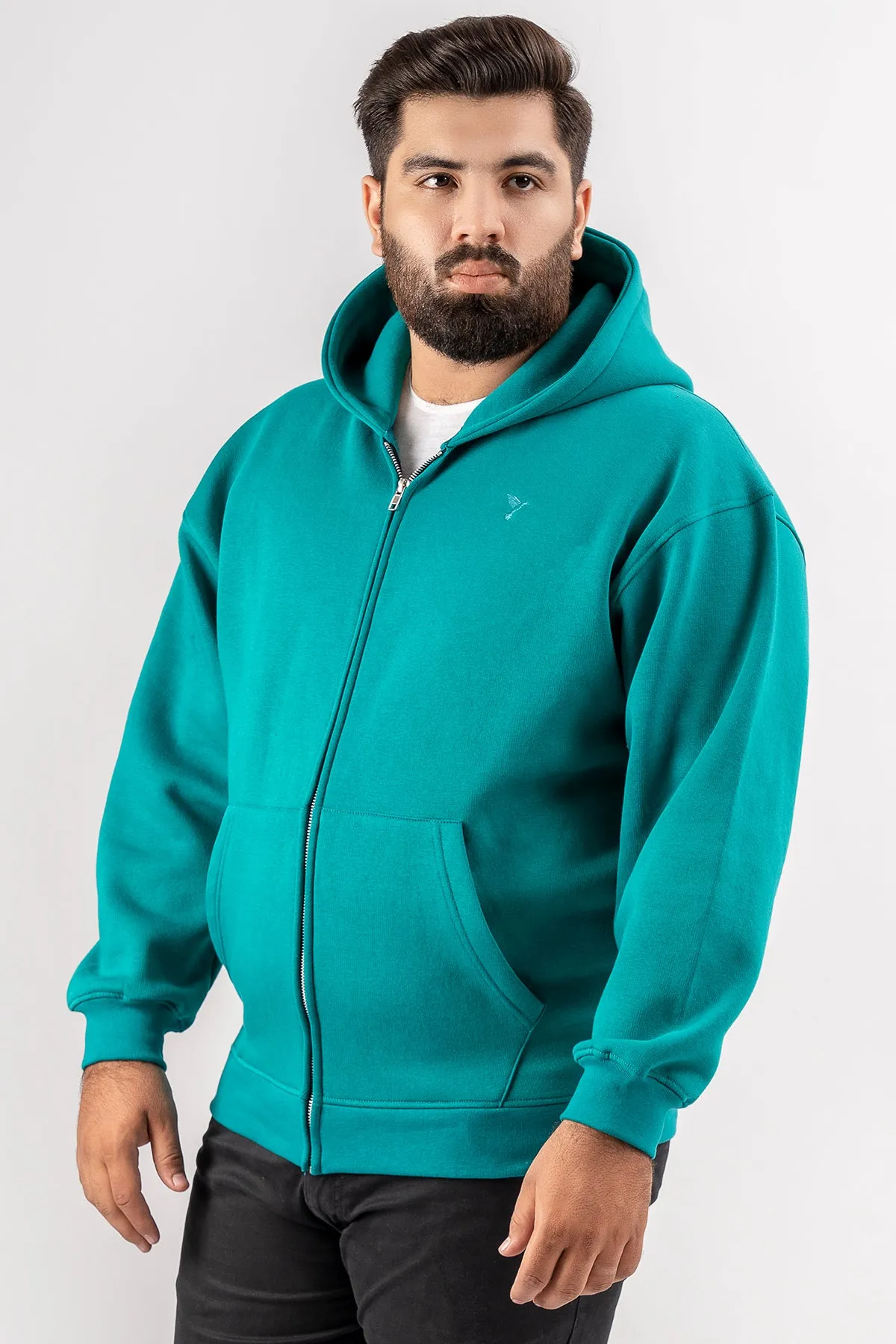 Teal Relaxed Fit Zip Through hoodie (Plus Size) - S24 - UH0018P