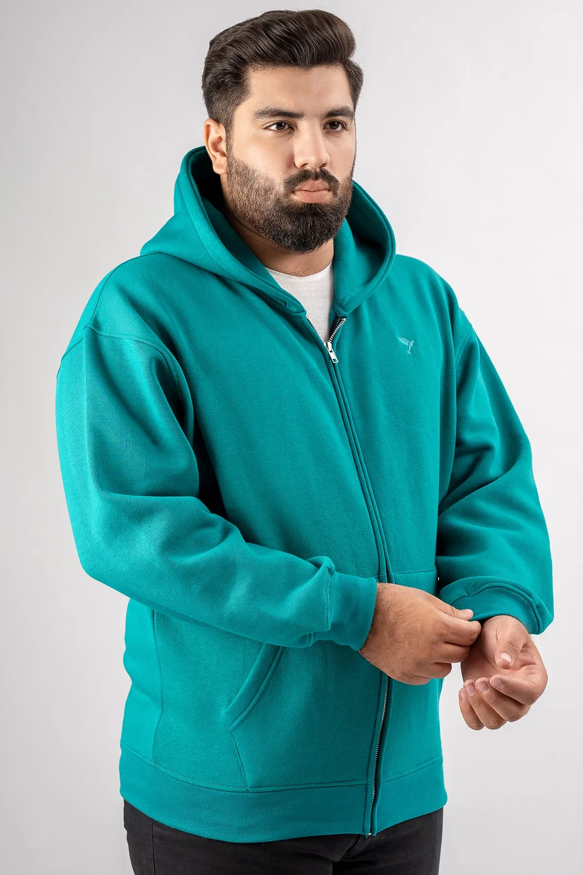 Teal Relaxed Fit Zip Through hoodie (Plus Size) - S24 - UH0018P