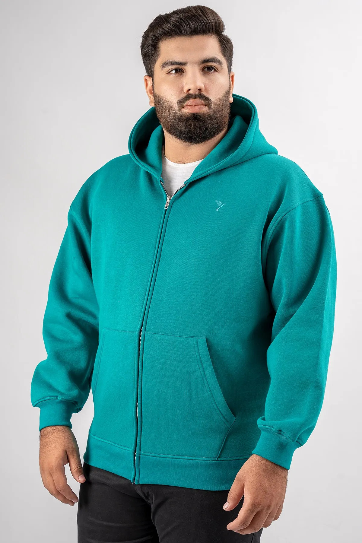 Teal Relaxed Fit Zip Through hoodie (Plus Size) - S24 - UH0018P