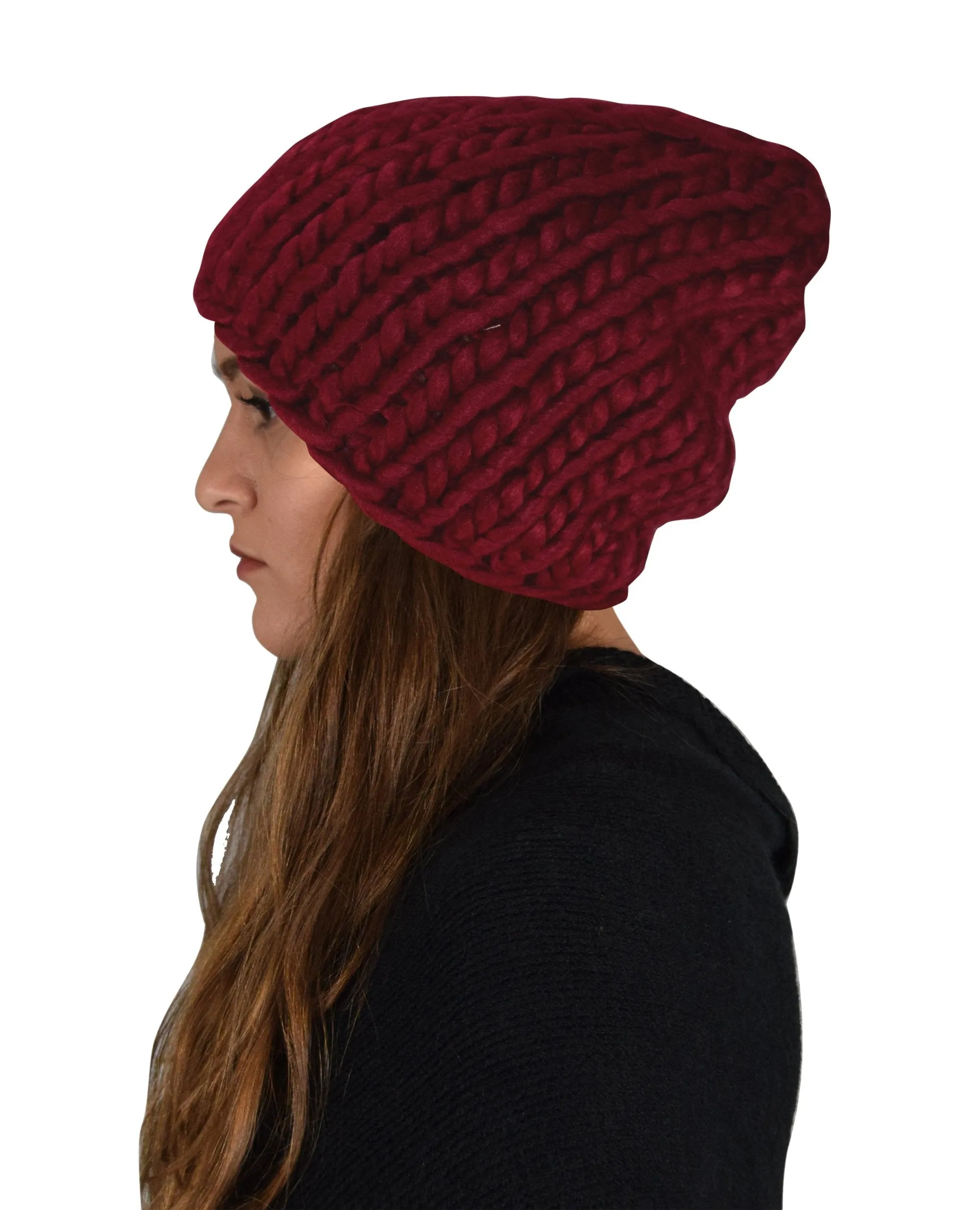 Thick Warm Soft Cable Knit Hat Beanie Slouchy Double Braid Stitch