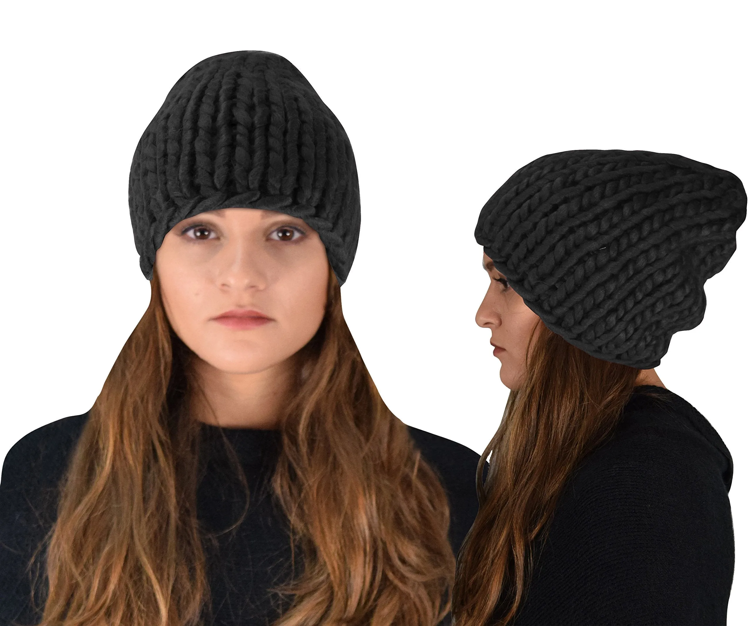 Thick Warm Soft Cable Knit Hat Beanie Slouchy Double Braid Stitch