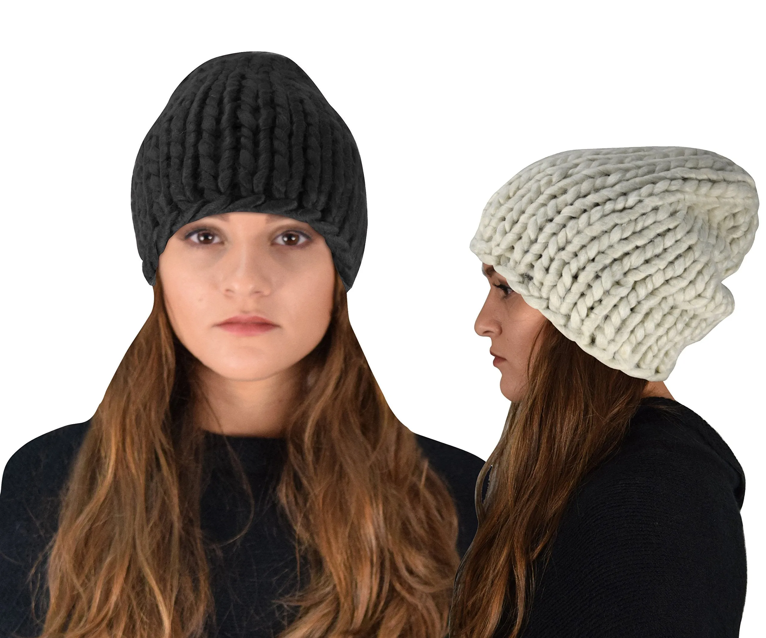 Thick Warm Soft Cable Knit Hat Beanie Slouchy Double Braid Stitch