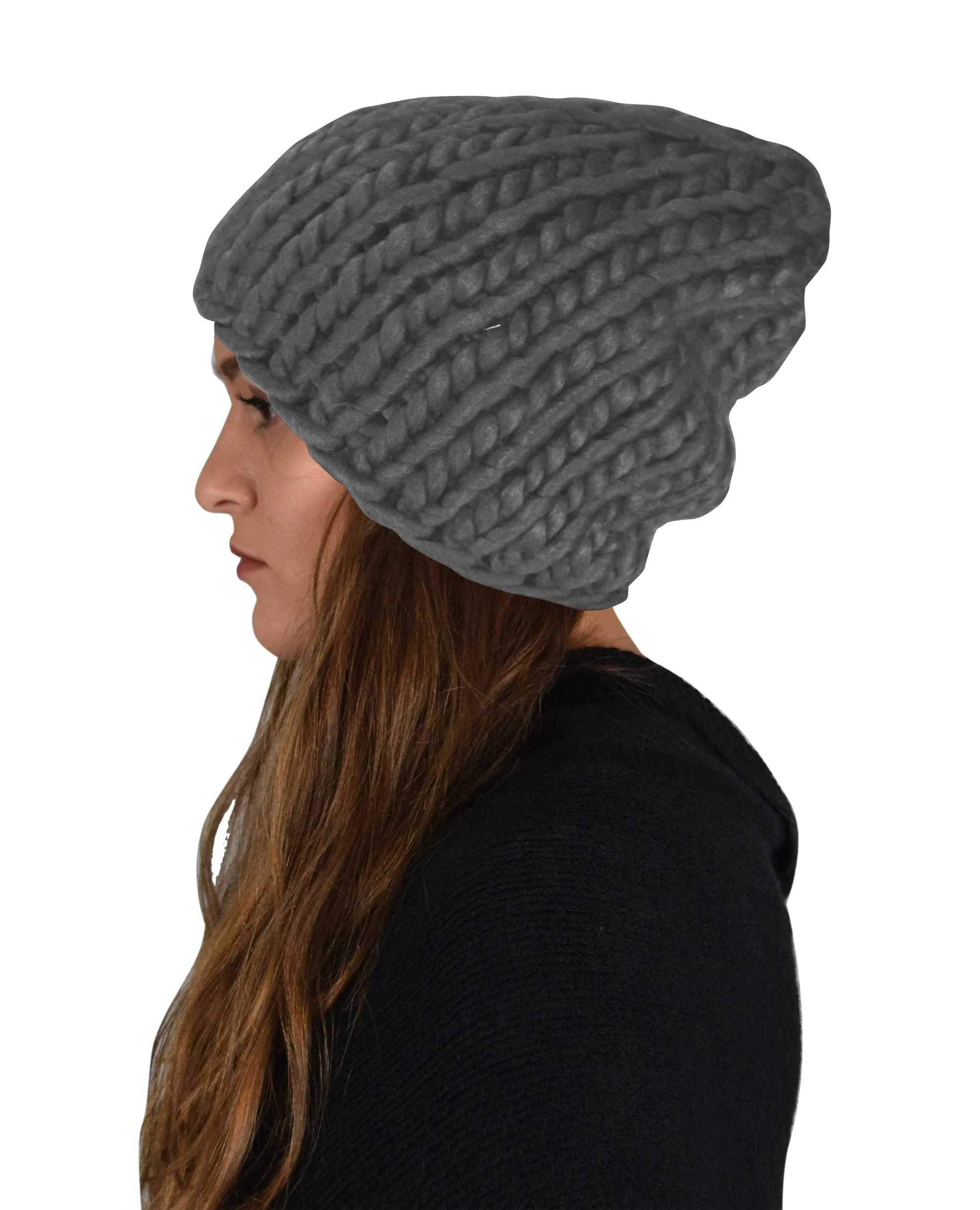 Thick Warm Soft Cable Knit Hat Beanie Slouchy Double Braid Stitch