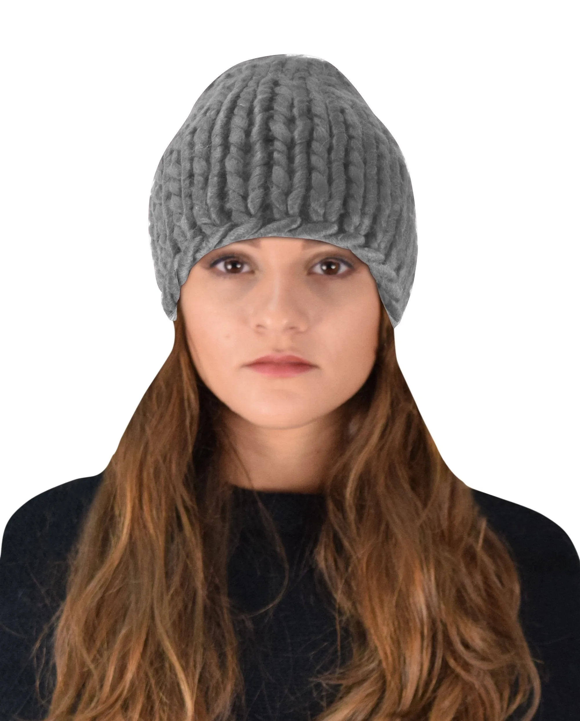 Thick Warm Soft Cable Knit Hat Beanie Slouchy Double Braid Stitch