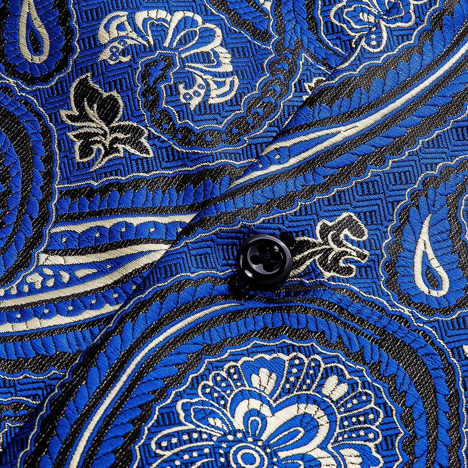 Ties2you Button Down Shirt Blue Paisley Silk Men's Long Sleeve Shirt