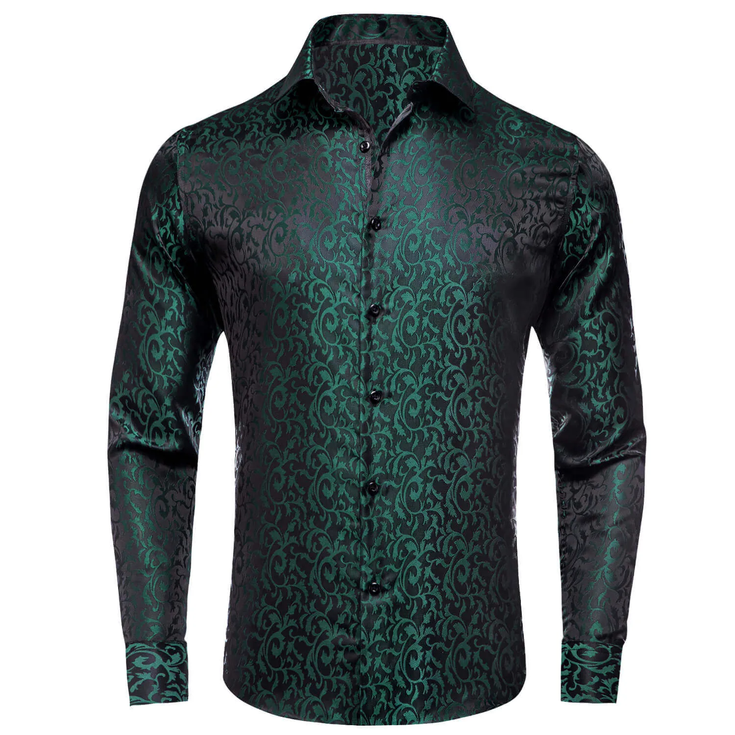 Ties2you Button Down Shirt Dark Green Jacquard Floral Men's Shirt