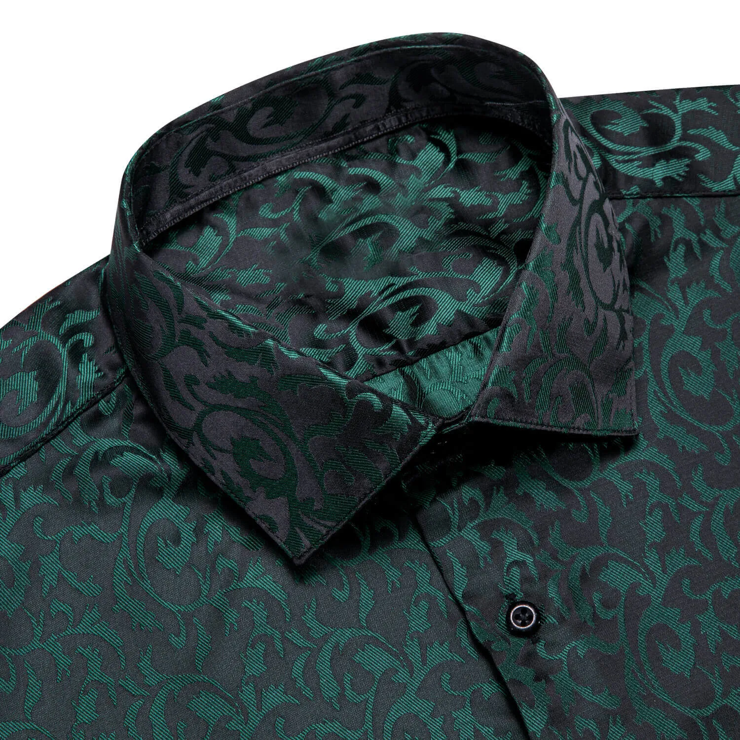 Ties2you Button Down Shirt Dark Green Jacquard Floral Men's Shirt