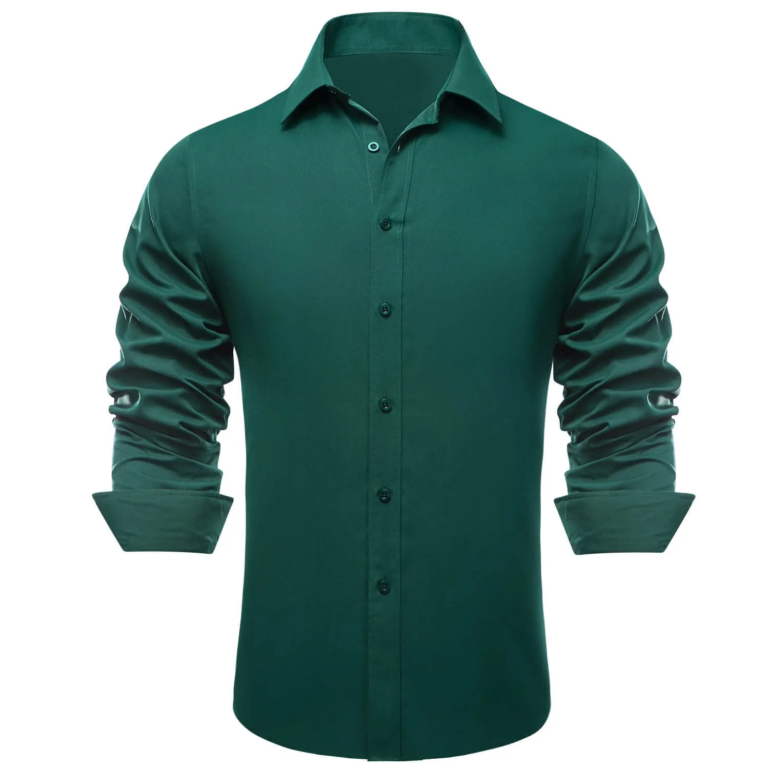 Ties2you Button Down Shirt Dark Green Solid Men's Silk Dress Shirt