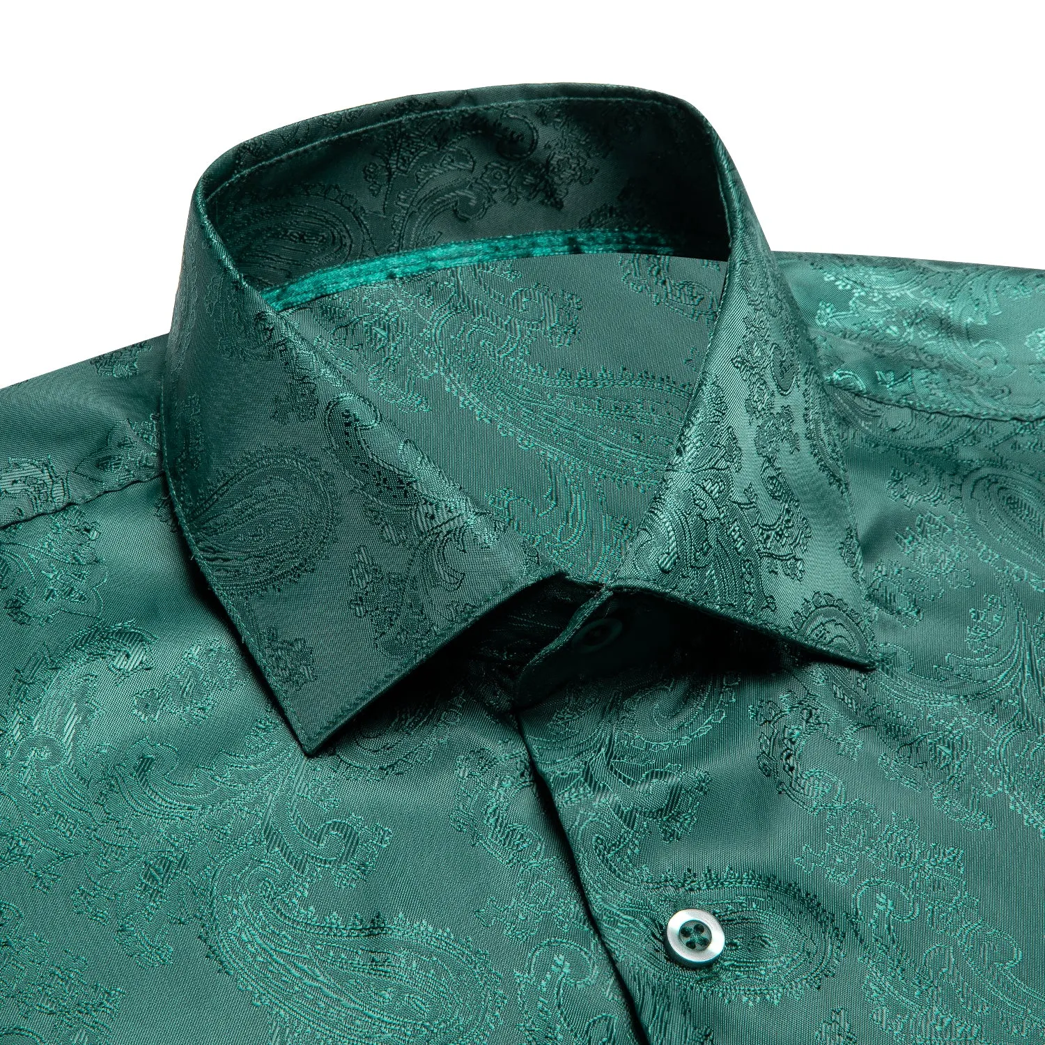 Ties2you Button Down Shirt Emerald Green Paisley Silk Long Sleeve Shirt for Men