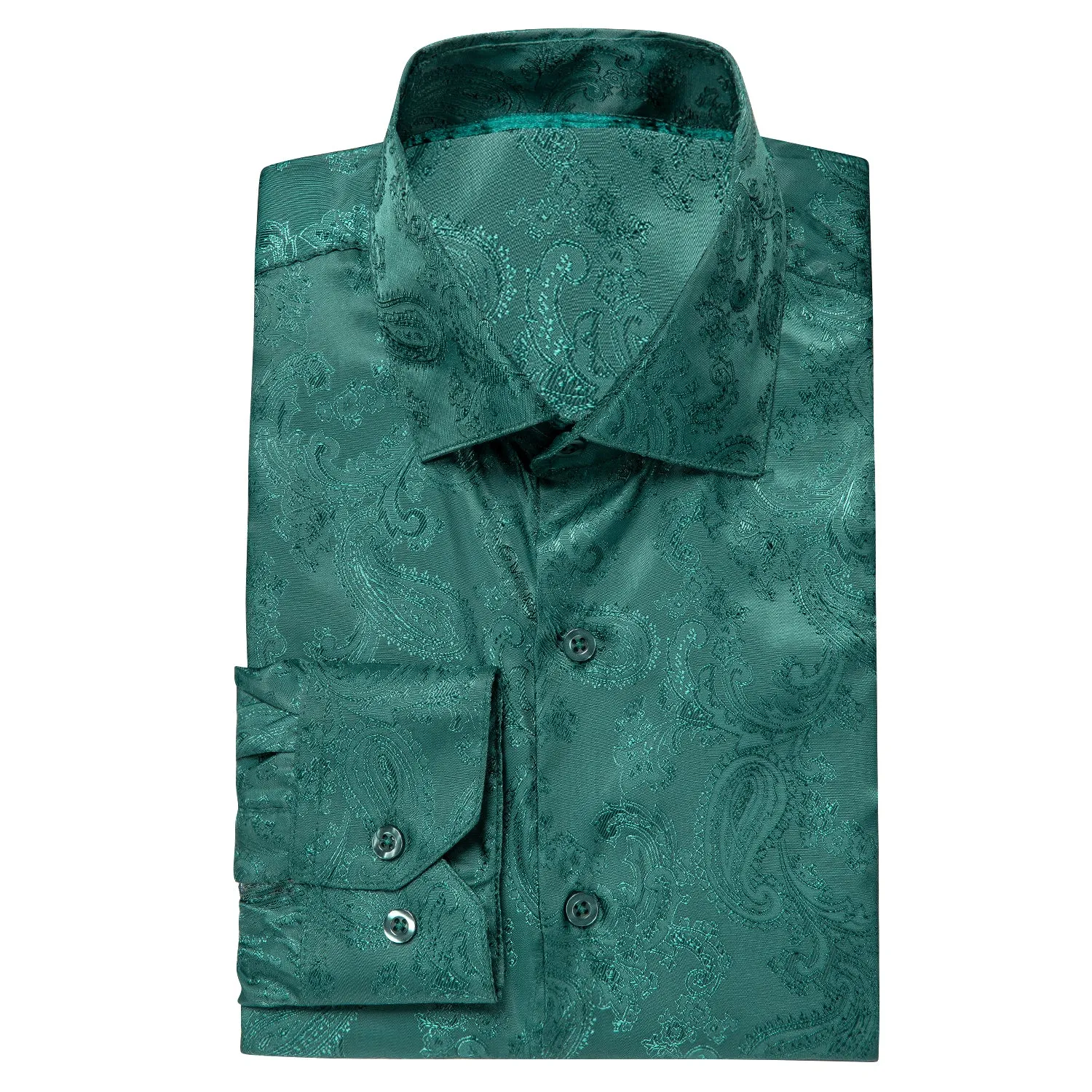 Ties2you Button Down Shirt Emerald Green Paisley Silk Long Sleeve Shirt for Men