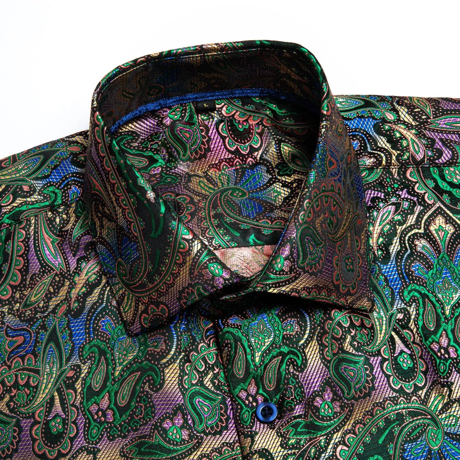 Ties2you Button Down Shirt Green Paisley Silk Men's Long Sleeve Shirt