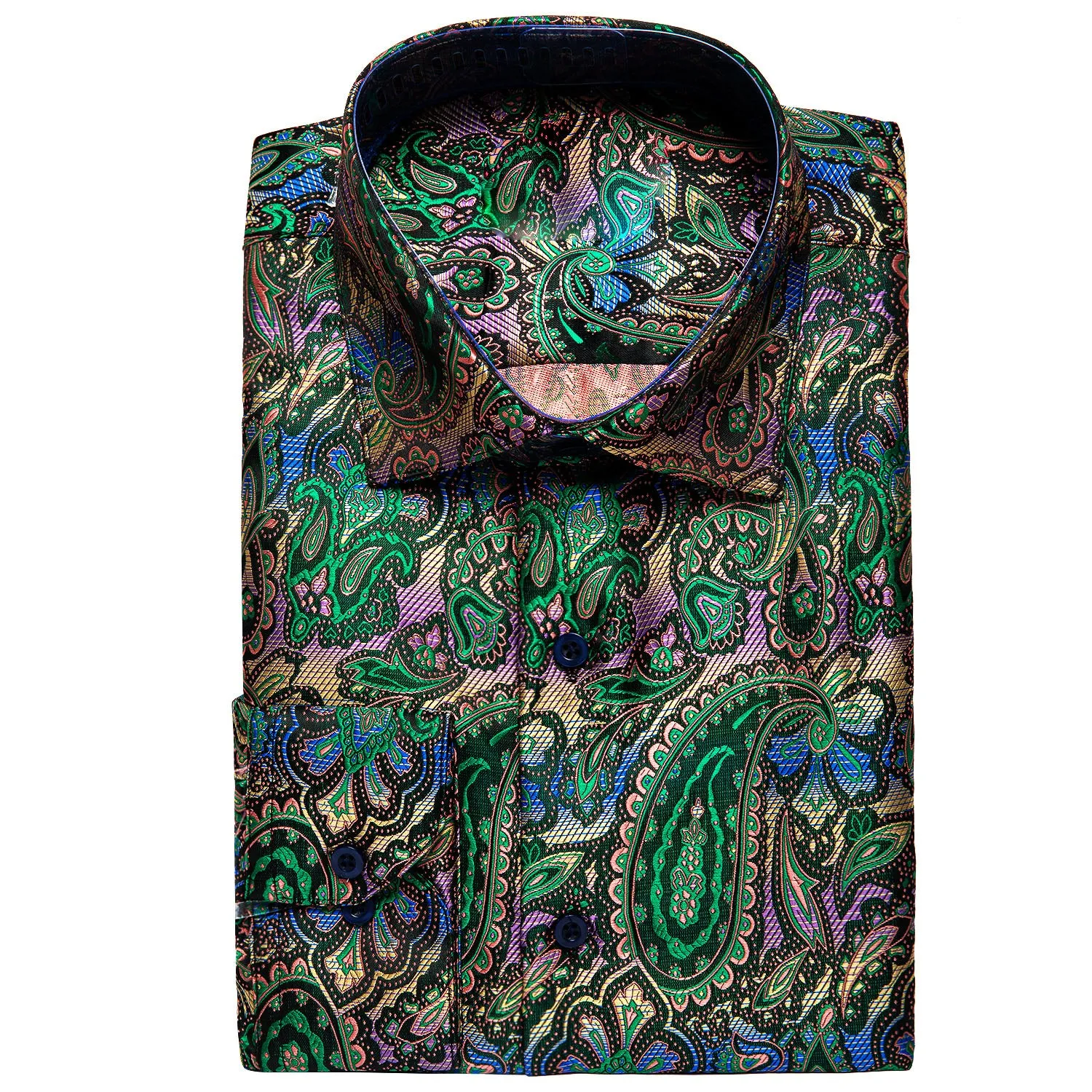 Ties2you Button Down Shirt Green Paisley Silk Men's Long Sleeve Shirt