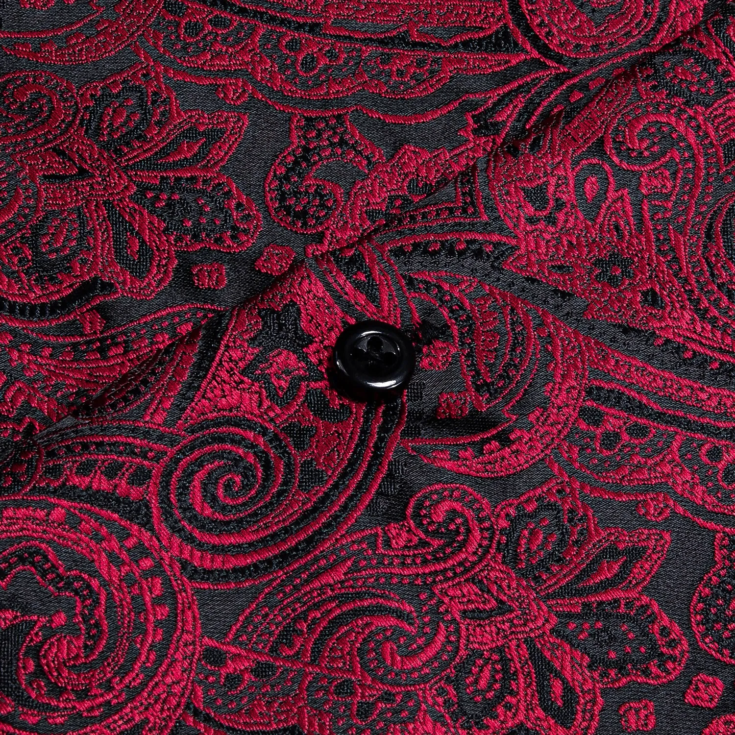 Ties2you Button Down Shirt Red Black Paisley Men's Long Sleeve Silk Shirt