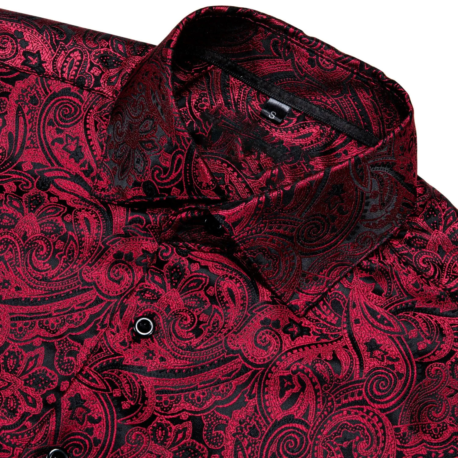 Ties2you Button Down Shirt Red Black Paisley Men's Long Sleeve Silk Shirt