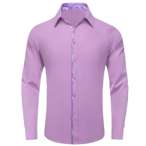 Ties2you Button Down Shirt Thistle Purple Solid Splicing Mens Silk Shirt