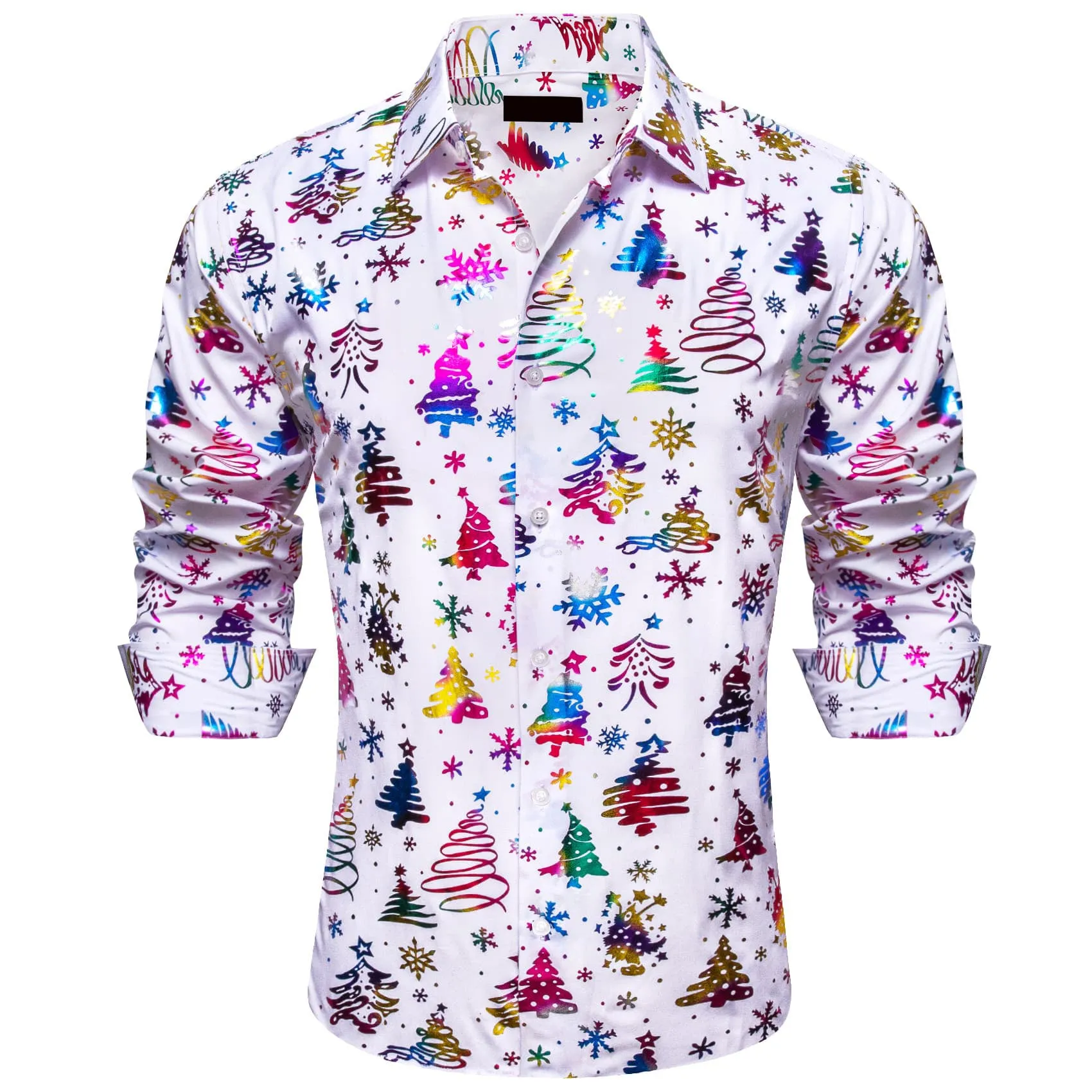 Ties2you Christmas Shirt White Colorful Xmas Tree Pattern Mens Button Up Shirt