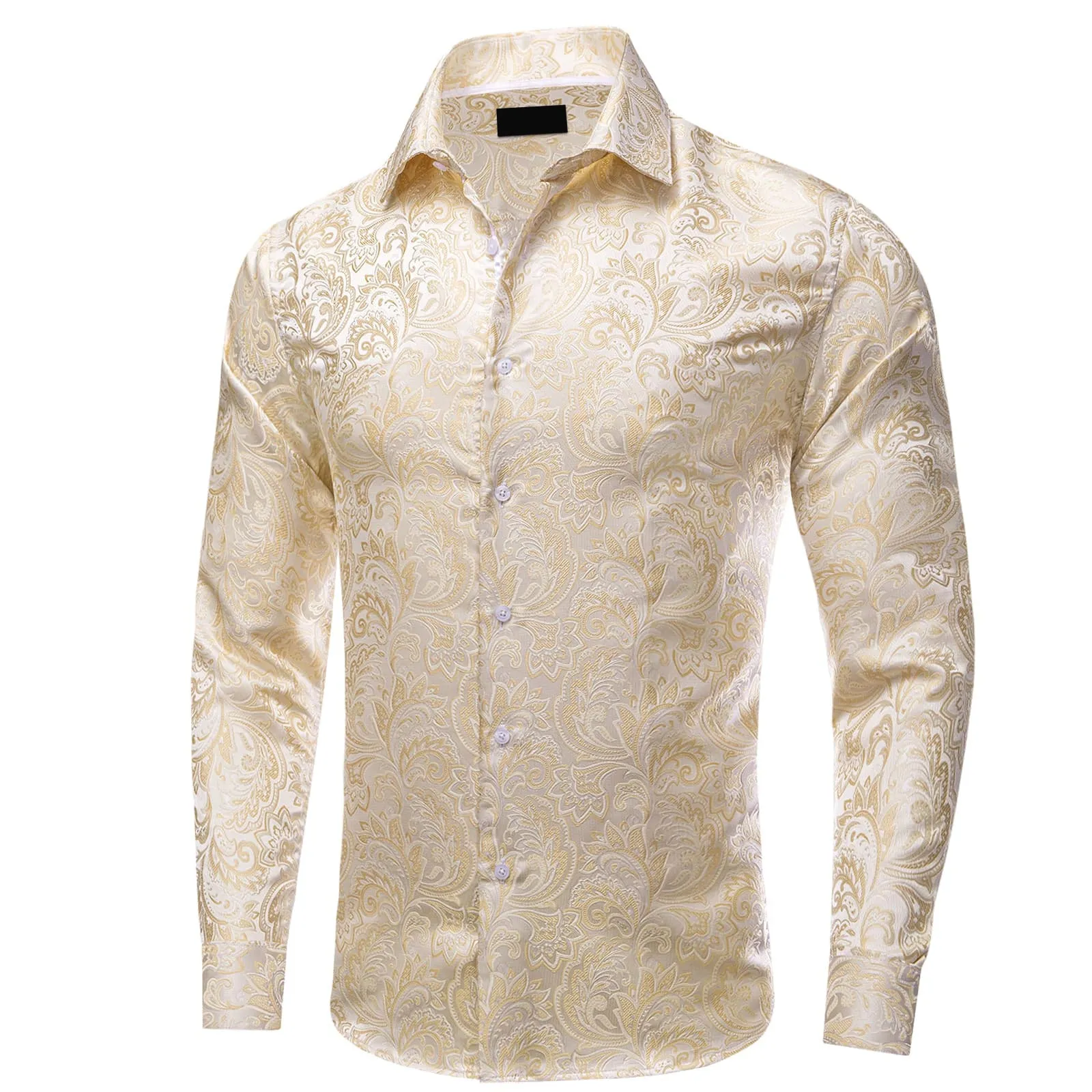 Ties2you Collared Shirt Champagne Floral Button Up Silk Mens Long Sleeve Shirt Top